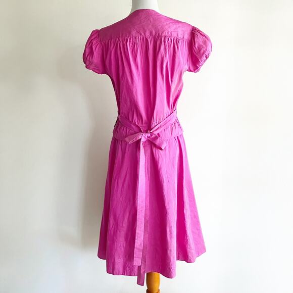 VTG Calypso Christiane Celle XS Silk Wrap Dress Puff Sleeves Pink St Barth - Picture 4 of 8